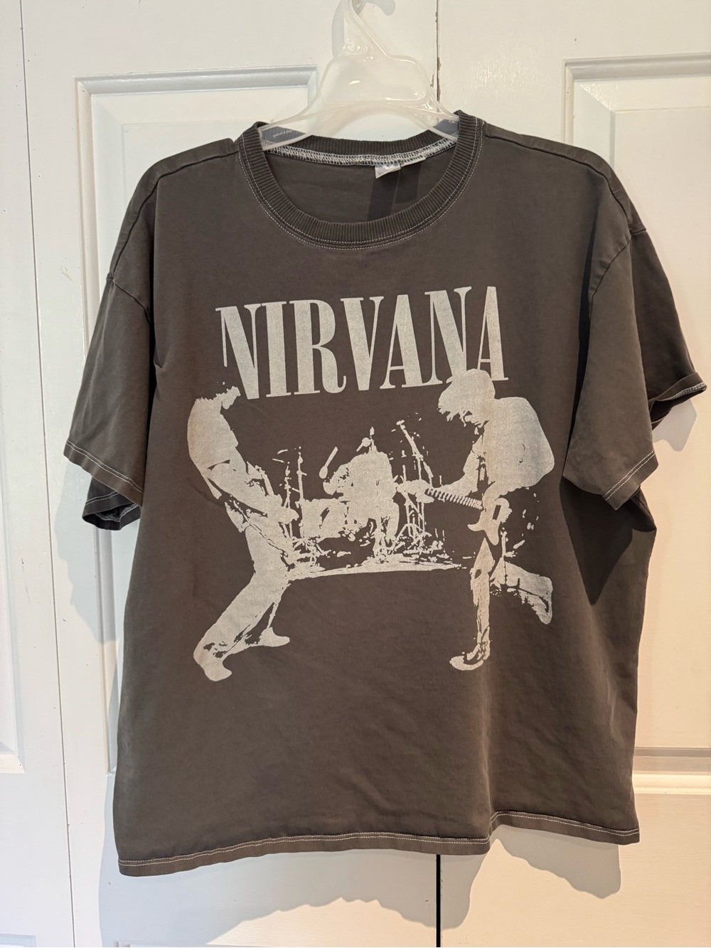 NIRVANA Gray Band Graphic Tee with White Print